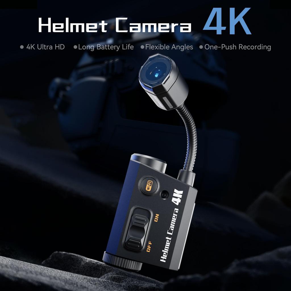 RunCam Helmet Camera 4K Flexible Action Camera 6 Hours Recording Mobile App Control Compatible for Outdoor Sports such as Tactical and Hiking Airsoft,