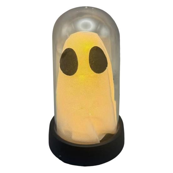 Хэллоуин Привидение Украшение Светящееся Привидение в Стеклянном Куполе Клоше Милое Белое Привидение со Светодиодной Подсветкой для Дома Кухни Каминной Полки Настольный Декор