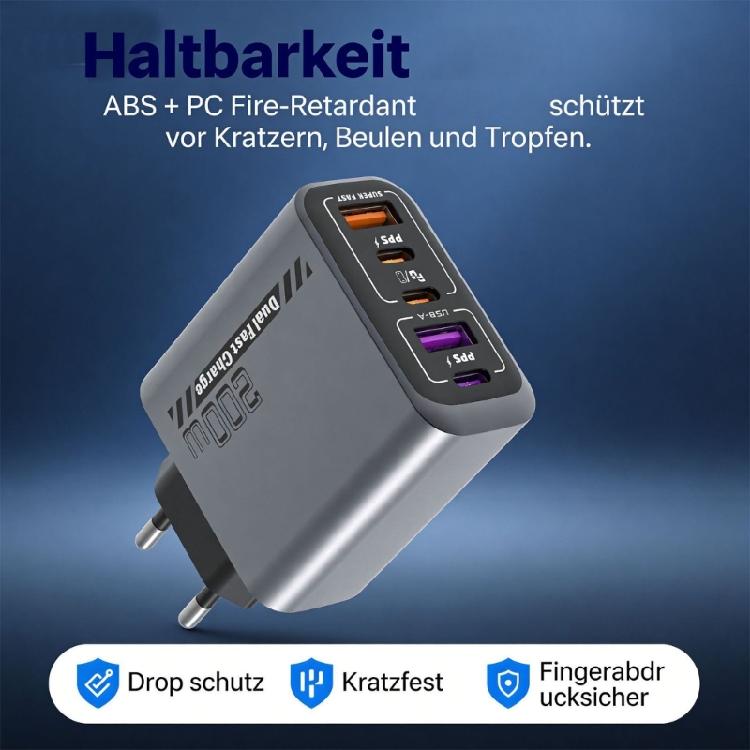 Настенное зарядное устройство 200 Вт с 3 портами Type-C и 2 портами USB-A для телефонов, планшетов, ноутбуков. Для дома, офиса, рабочего места и путешествий.