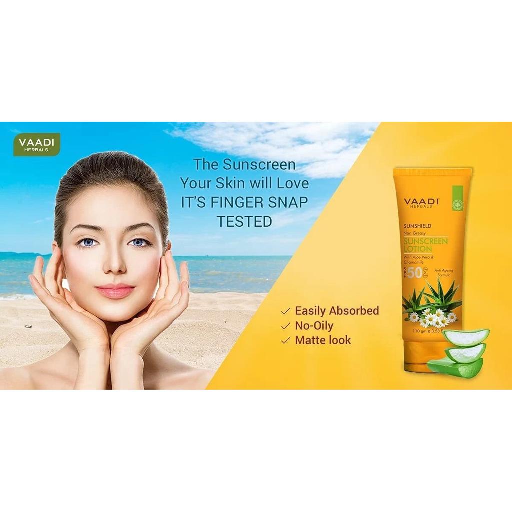 Vaadi Herbals Sunscreen Lotion Spf 50 With Aloe Vera, Chamomile 110g