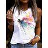 Women's Summer Colorful Dragonfly Print Large Casual Sleeveless Loose Vest T-shirt