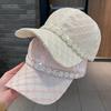 Summer Ladies Baseball Hat Elegant Pearl Rhinestone Mesh Cap Soft Top Breathable Sun Hat Women