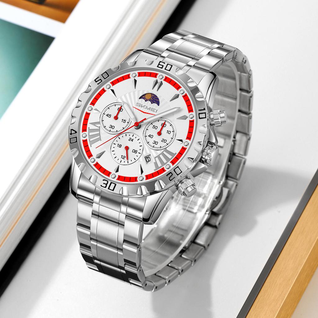 Роскошные золотые часы для мужчин, модные водонепроницаемые мужские наручные часы с фазами Луны, кварцевые мужские часы Relogio Masculino