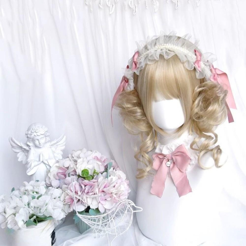 Synthetic Short Curly Double Ponytail Bun Cosplay Halloween Harajuku Wig  Girl