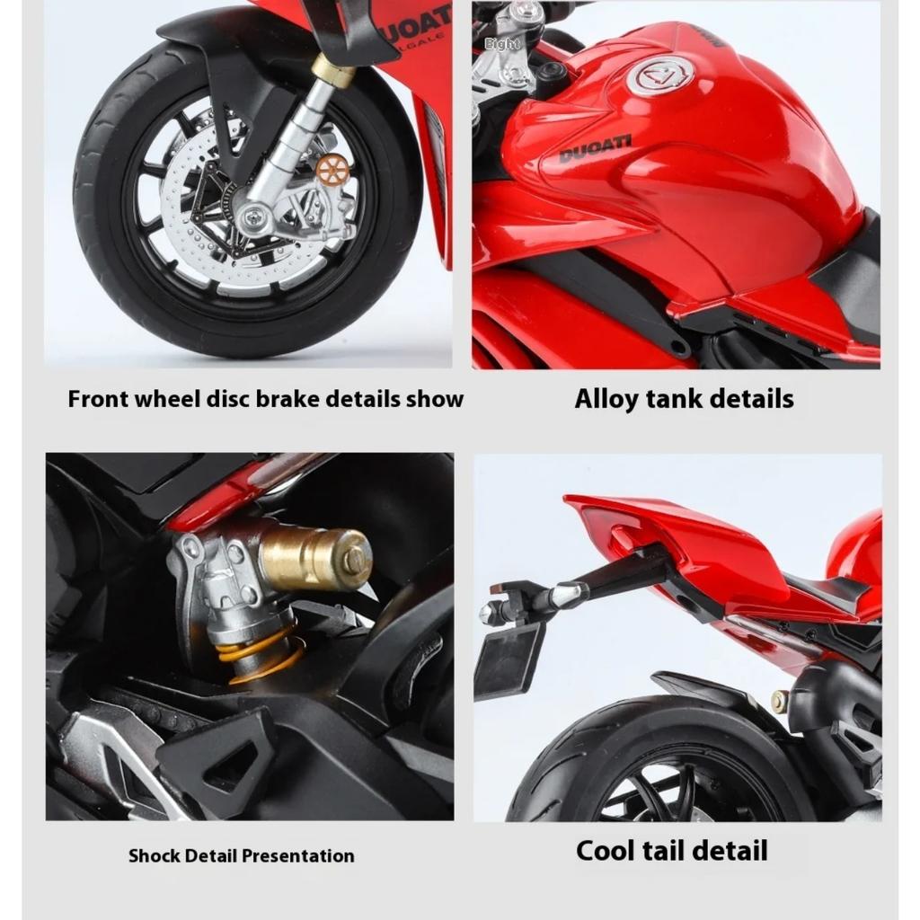 Модель мотоцикла DUCATI V4S в масштабе 1/9 из сплава со светом - Премиальная игрушечная машинка-реплика для детей, подарок для энтузиаста гонок