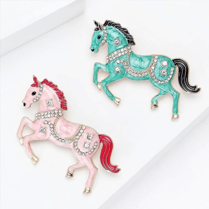 1Pc Enamel Gift Horse Brooch Cartoon Rhinestone Cute Alloy Pin