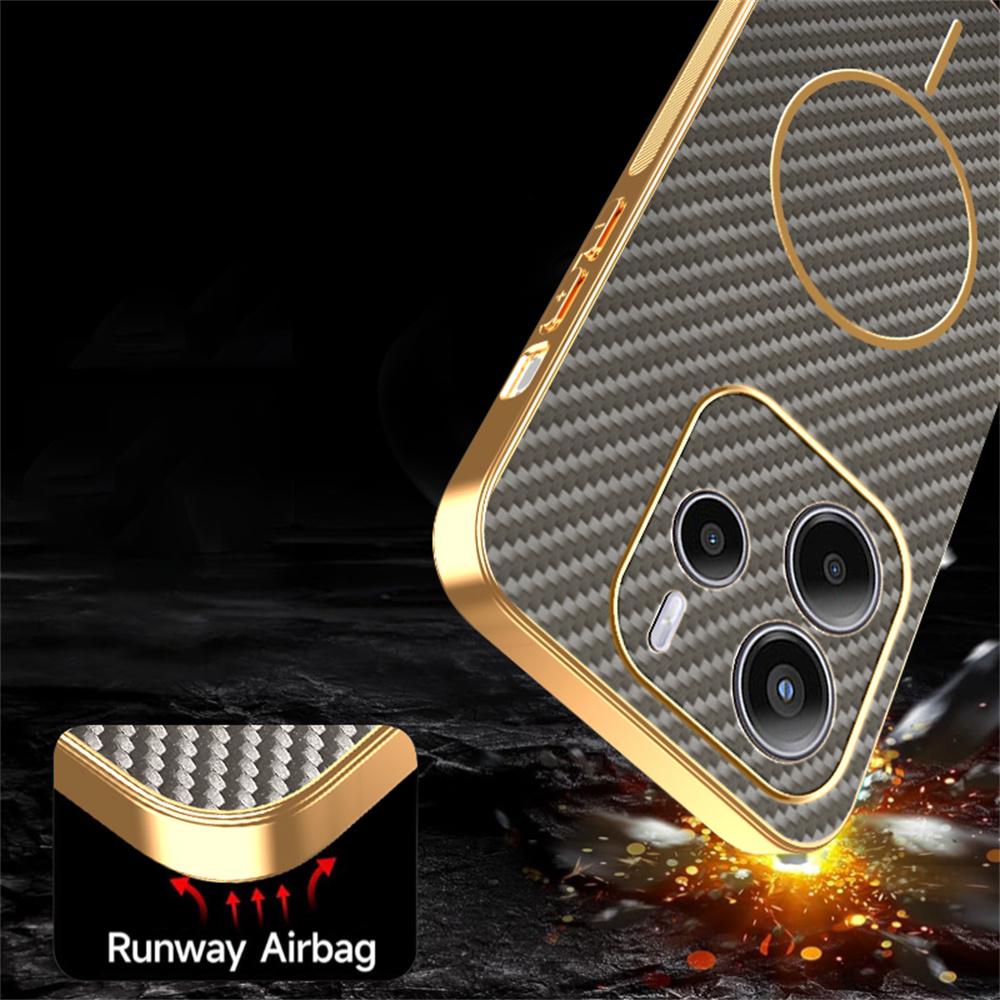 Для Xiaomi Redmi Note 14 4G (164,84мм) Чехол для телефона Текстурированный под углеволокно Гальванизированная задняя крышка из ТПУ