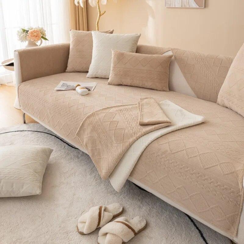 Winter Plush Sofa Cover Thickened Velvet Non-Slip Soft Warm Universal Living Room Cushion Backrest Armrest
