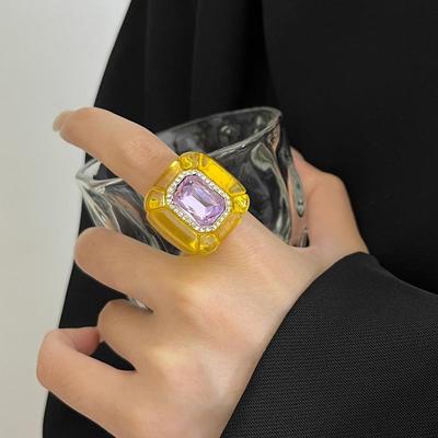 Винтажные Элегантные Стильные Цветные Кольца Геометрические Кольца из Смолы на Указательный Палец Легкая Роскошь Высококлассные Ювелирные Аксессуары
