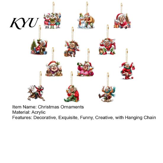 Funny Character Key Chains 12Pcs Old Women Christmas Tree Ornaments, 2D Flat Acrylic Cartoon Grandma Creative Sheet Ornaments Hanging Pendants