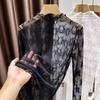 Элегантный женский топ с кружевной многослойностью и высоким воротником, с длинным рукавом, 2025 - Стильный и утонченный тонкий сетчатый топ