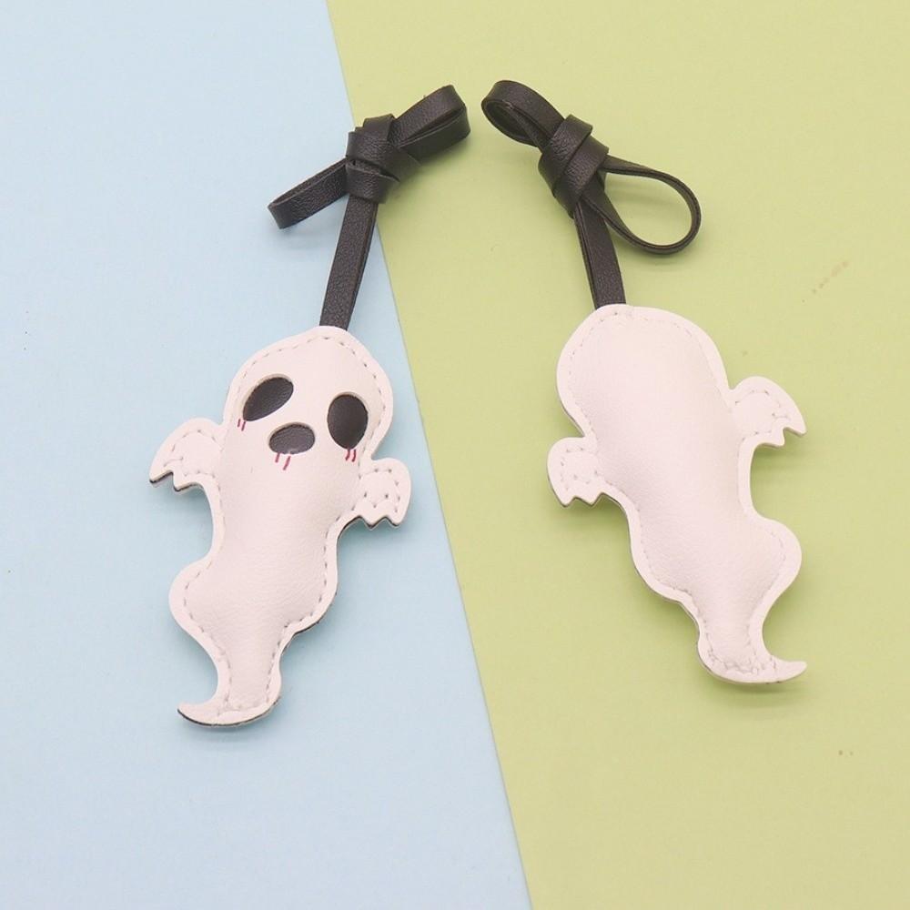 Handmade Halloween Bag Charm Lanyard Leather Pendant Scary Ghost Keychain Birthday Gift