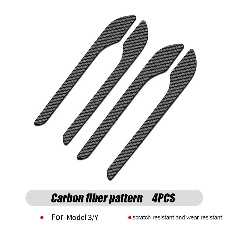 For Tesla Model 3 Y Door Handle Stickers 4PCS Adhesive Protection Stickers for Tesla Carbon fiber texture, luminous, pink, black