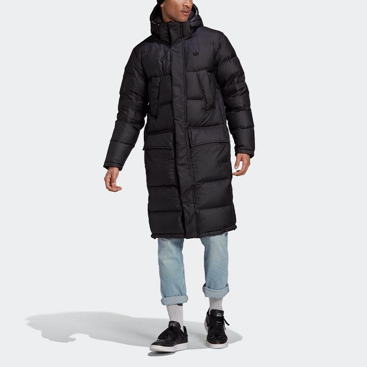 Adidas Originals Trefoil Long Down Jacket Casual Sport Warm Hooded Winter Coat Men Outerwear Black GE1335