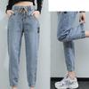 Women Spring Autumn Large Size Streetwear Cropped Jeans Loose Solid Color High Waist Elastic Casual Jeans