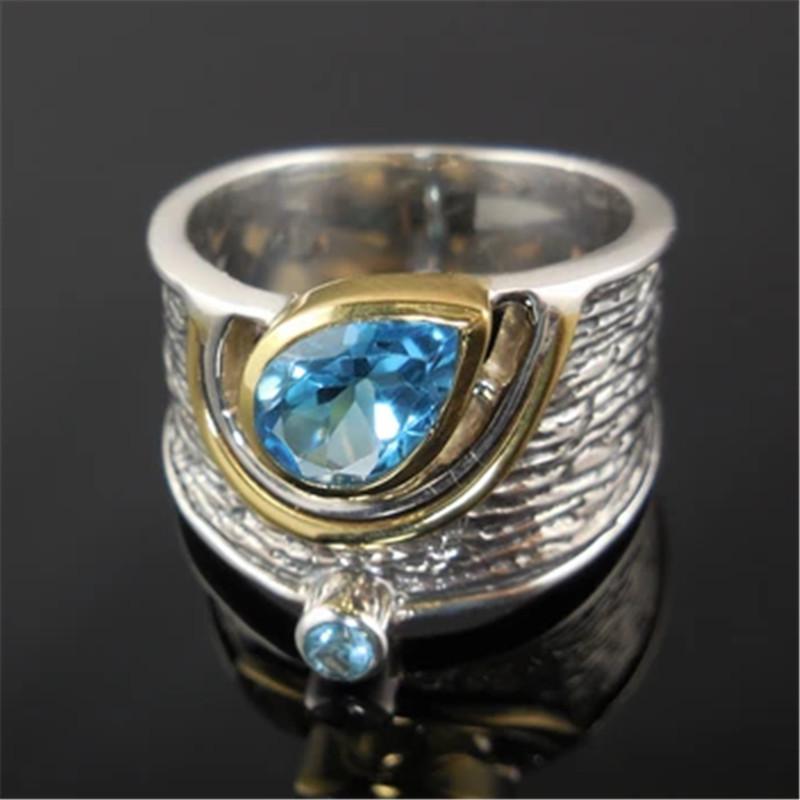 Accessories, Creative Ethnic Style With Blue Rhinestone Zircon Ring, Fashionable Women'S Ring
