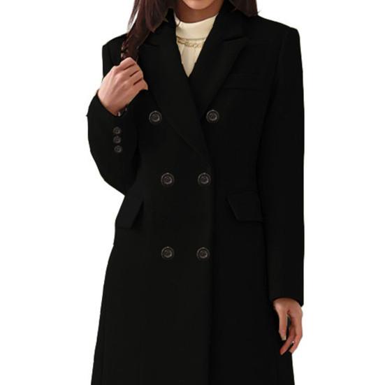 Женское осенне-зимнее пальто двубортное с отложным воротником, свободное, однотонное, с длинным рукавом, с пуговицами, утолщенное, теплое, ветрозащитное, для женщин, стиль OL Commute