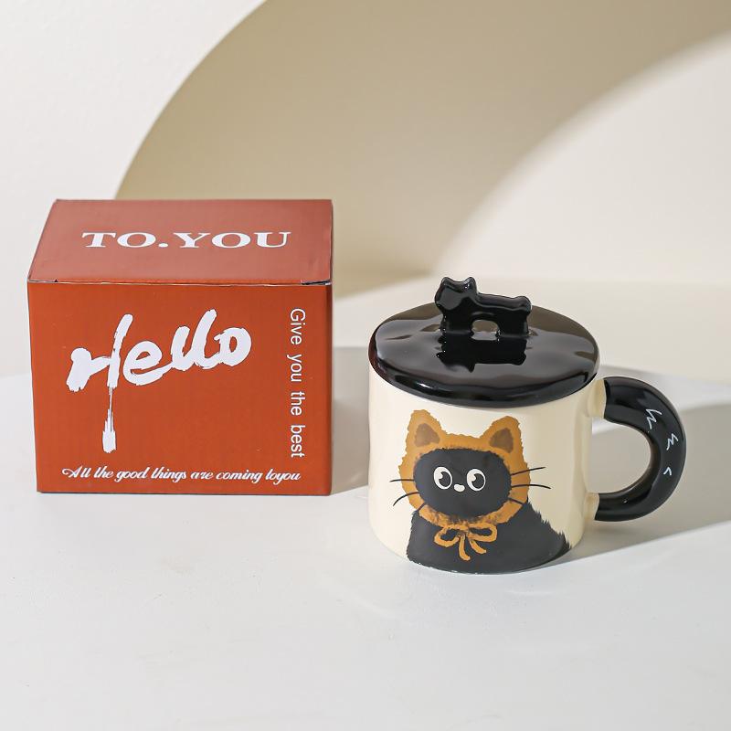 Cute Cat Cup Office Mug with Lid Water Cup Ceramic Couple Gift Souvenir Gift Box Birthday Creativity