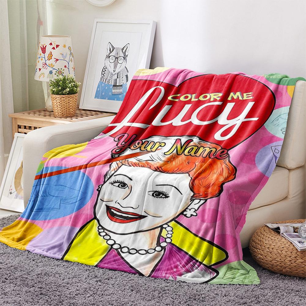 1PC Love Lucy Comics Custom Name Patterned Flannel Blanket Suitable For All Seasons For Home Decor Warmth And Comfort Gifts Holiday Present