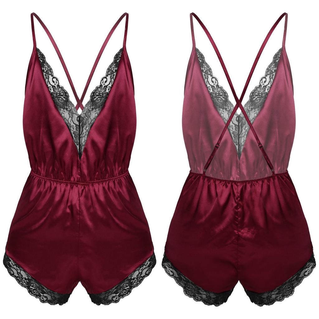 Мужское сексуальное женское белье на тонких бретельках с кружевной отделкой из атласной пижамы Комбинезон Ночное белье