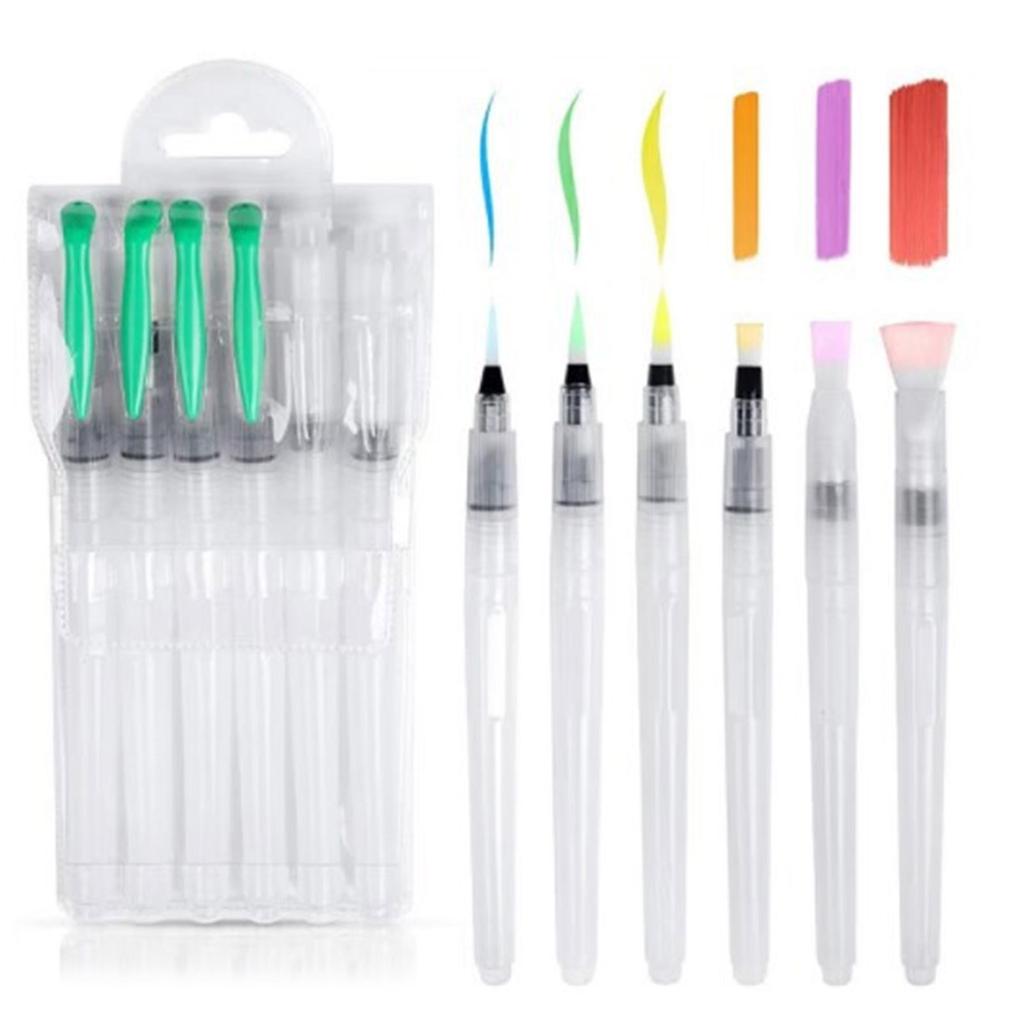6 шт. акварельная кисть-ручка, сменная, для рисования водой, плоская/заостренная ручка для гуаши, акварельная живопись
