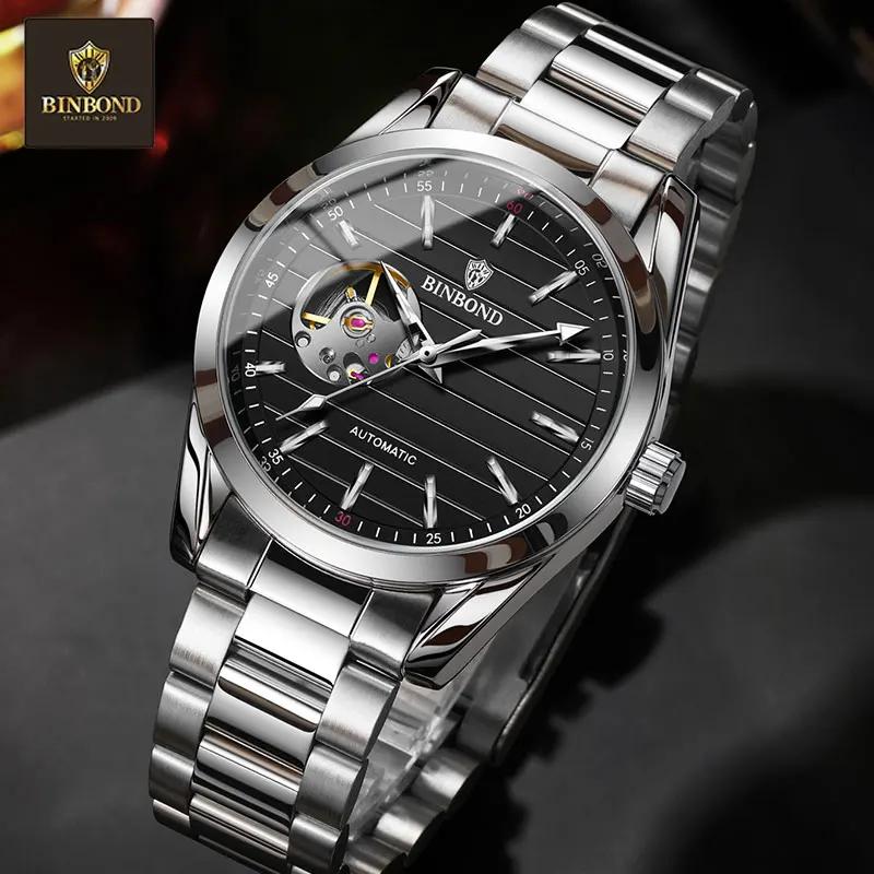 BINBOND Originate Men Watch High-end Luxury Luminous Waterproof Steel Strip Hollowed Out Male fully Automatic Mechanical Watches