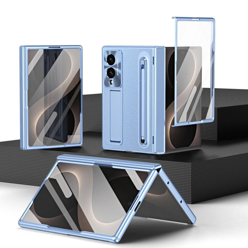 Кожаный чехол с покрытием для телефона Samsung Galaxy Z Fold 8 Wide 7 6 5 4 TriFold Роскошная крышка со скрытой подставкой, с отсеком для стилуса и защитной пленкой для экрана S Pen