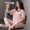 Pure Cotton Pajamas for Women, Summer Short Sleeved Long Pants Two-piece Set, Loose and Can Be Worn Externally for Women In Home Clothing
