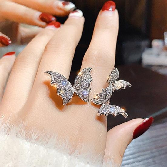 Women Finger Ring Rhinestones Inlaid Adjustable Open Ring Exaggerated Finger Band Jewelry Gift