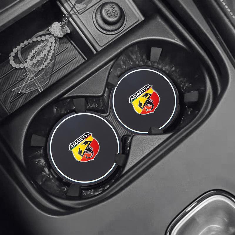 2PCS Car Coasters Water Cup Slots Non-Slip Mat Waterproof Cup Pad For Abbas Abarth Punto 124/125/500 Ducato Car Accessories