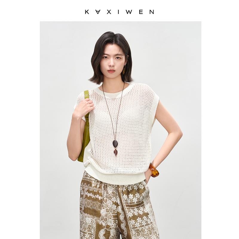 Paper yarn hollow knitted sweater