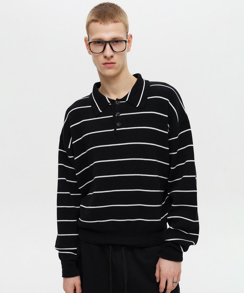 DNSR Striped Crop Collar Knit Black