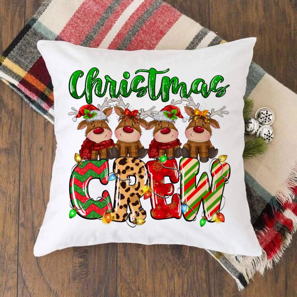 Christmas Crew Deer Print Pillow Case Winter Party Decor Home Cushion Cover Fall Holiday Pillowcase Xmas Gift for Family Friends