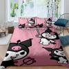 3D Printed Kuromi Cartoon Three-piece Bedding Set, Duvet Cover Set, Includes Pillowcases, No Filling.