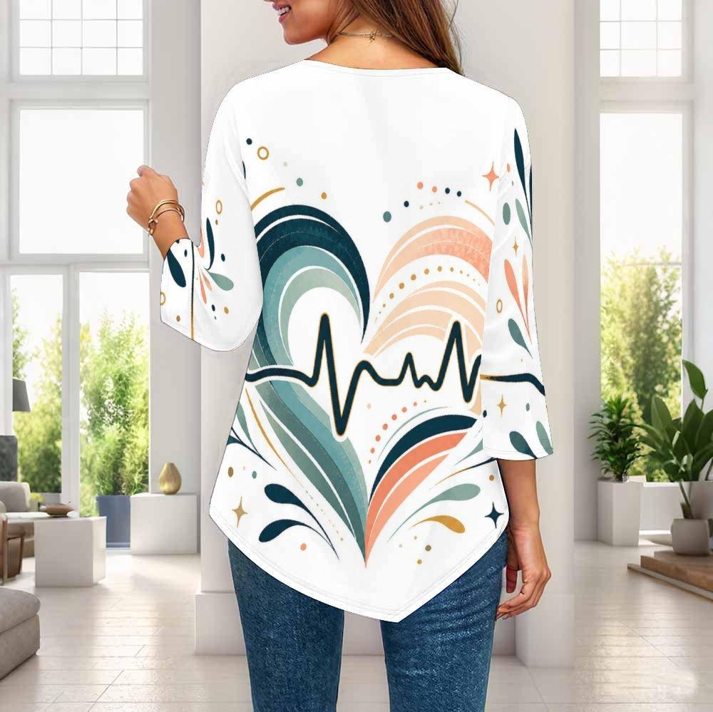 Womens Plus Size Three Quarter Sleeve Blouse Pointed Hem Breathable Loose Casual Daily Commute Top