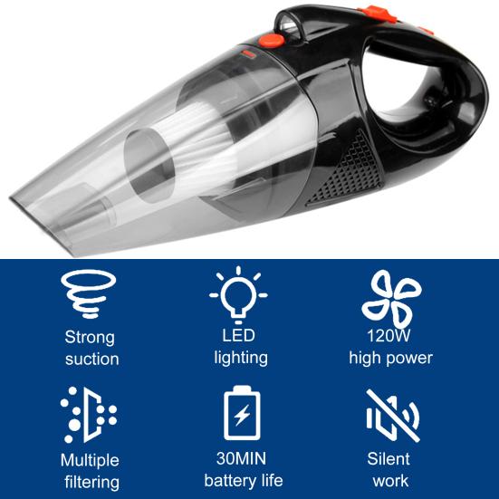 Автомобильный пылесос со светодиодной подсветкой, 120 Вт, высокая мощность, 2000 мАч, беспроводной перезаряжаемый портативный пылесос двойного назначения с сильной мощностью всасывания, автомобильные принадлежности