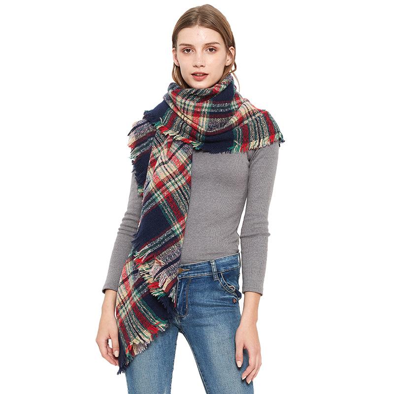Autumn and Winter New Thickened Warm Circled Yarn Prickly Wool Plaid Square Scarf Scarf Female