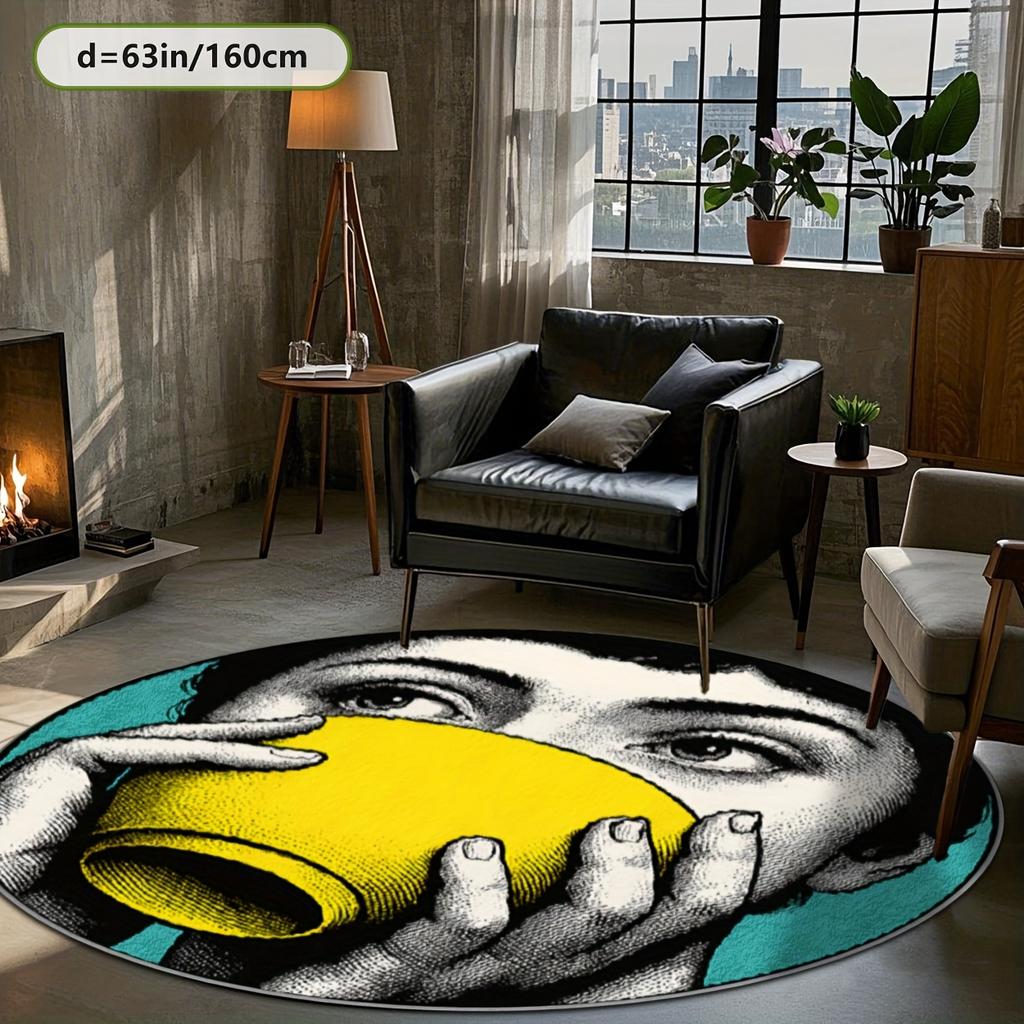 Artistic Portrait Round Rug Flannel Soft Carpet Home Decor Living Room Floor Mat Modern Style