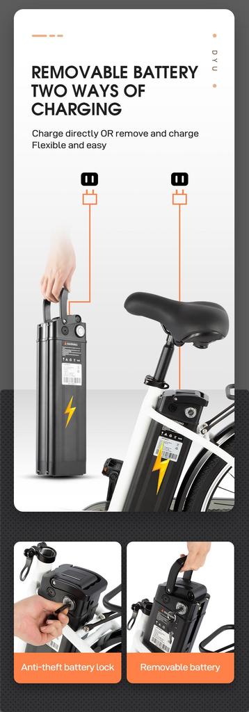 DYU C6 36V 350W Electric Bike - 80km Pedal Assist, Steel Frame & 26" Wheels for Long-Range Commuting