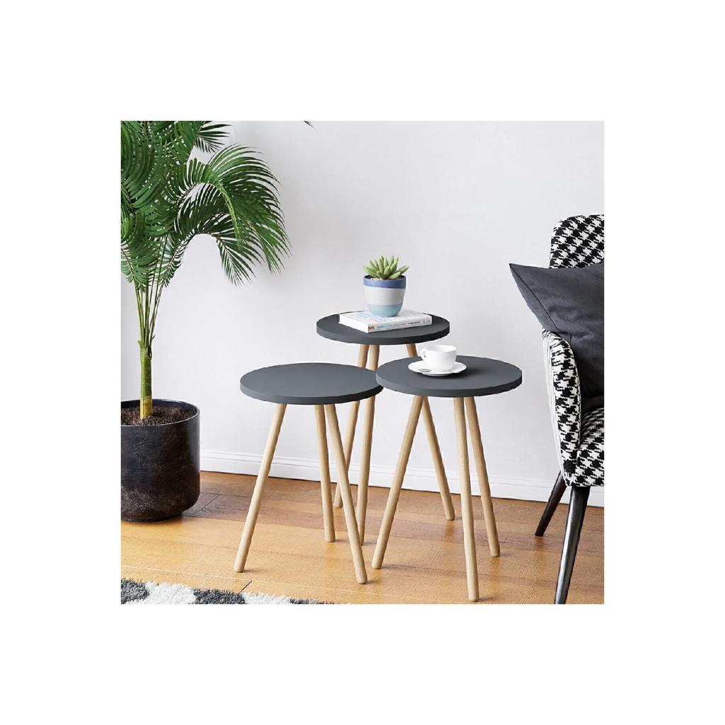 Красочный тройной журнальный столик с деревянными ножками, круглый пастельный дизайн, кремовый