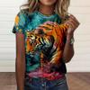 Summer Breathable Short Sleeved T-shirts 3d Tiger Print Short Sleeve T-Shirt Women Clothing Round Neck T-Shirt Blouse Oversized