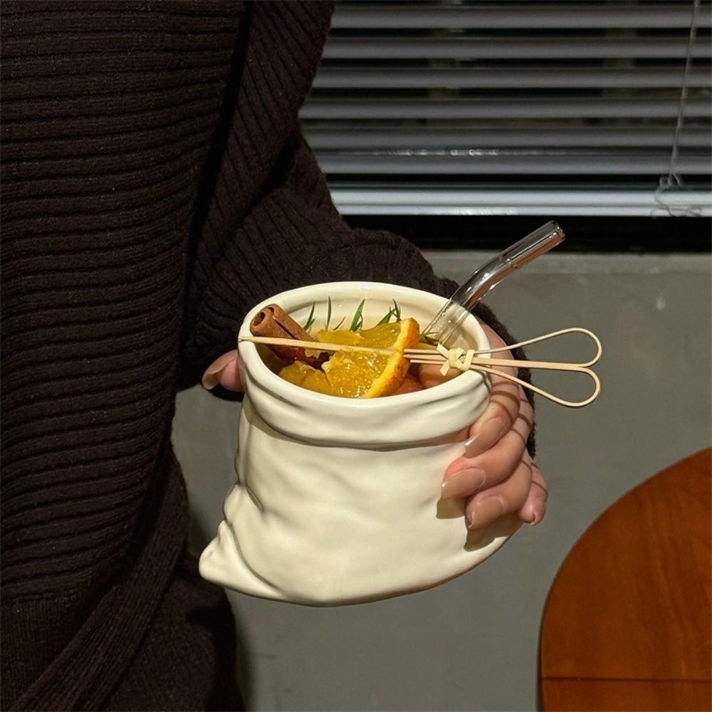 Large-caliber Cloth Bag Shaped Mug Heat-resistant Irregular Mugs Bag Ceramic Cups  Home Gathering