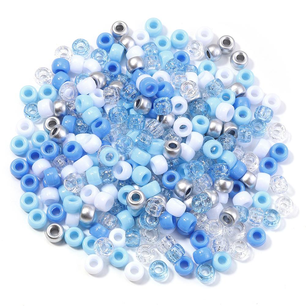 200pcs 6x9mm Mixed Color Big Hole Pony Beads Loose Spacer Acrylic Beads For Jewelry Making DIY Hair Braids Bracelet Accessories