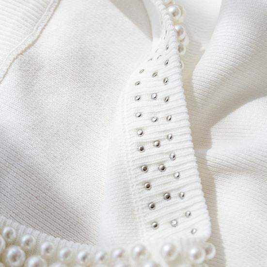 Женский вязаный жилет с круглым вырезом без рукавов, декор из искусственного жемчуга, топы на бретелях, облегающие однотонные эластичные топы