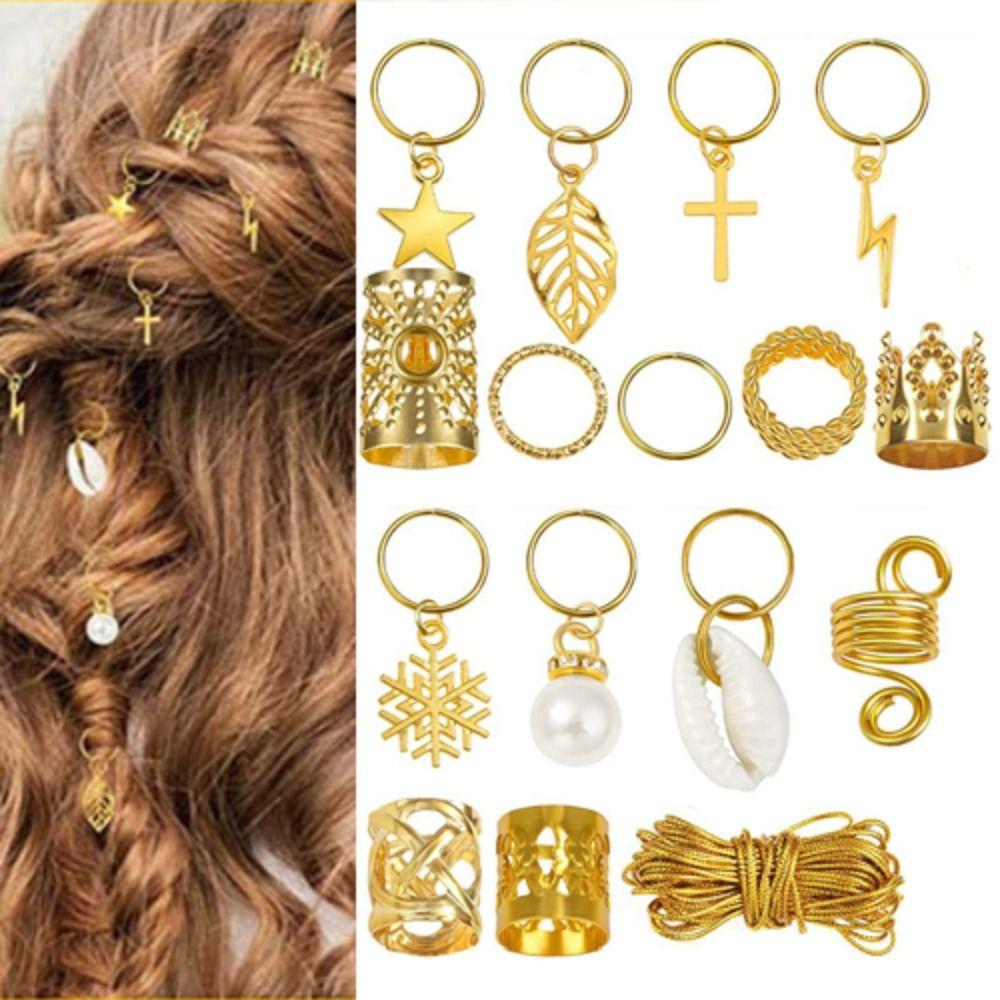259pcs Gold Hair Ring Hair Cuffs Clips Mixing Braiding Hair Strings  for Women Girls