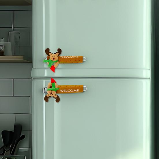 Yousheng 1 Pair Christmas Refrigerator Handle Gloves Santa Claus Snowman Elk Kitchen Fridge Handle Cover Set Home Decoration