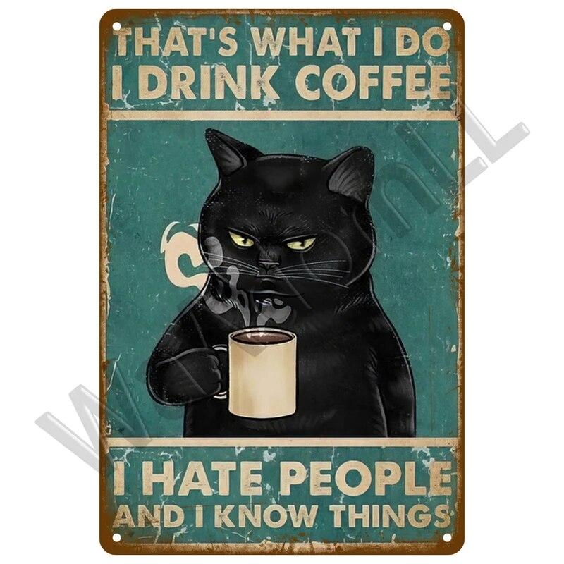 Металлический знак в стиле ретро, черный кот, постер, забавный оловянный знак с котом, винтажная табличка с изображением животного, домашний декор, настенное искусство, зоомагазин, садовая табличка для бара для собак
