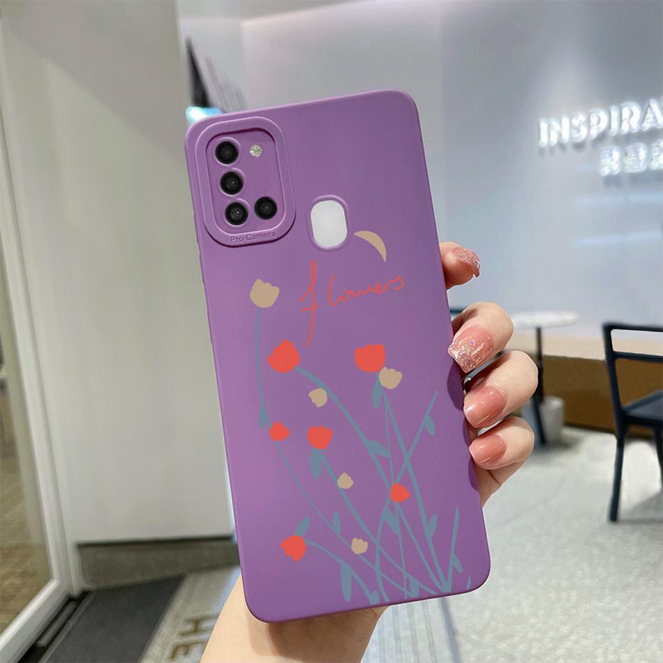 Чехол для Samsung Galaxy A21s Фиолетовый Лавандовый Цветок Защита Камеры Мягкий Чехол для Телефона Для Samsung A21s 6.5" SM-A217F A 21 s Чехол