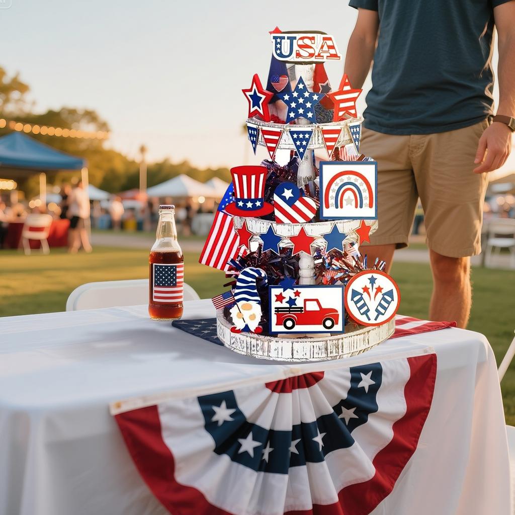 Patriotic Solid Wood Independence Day Layered Pallet Decoration Anniversary Decoration