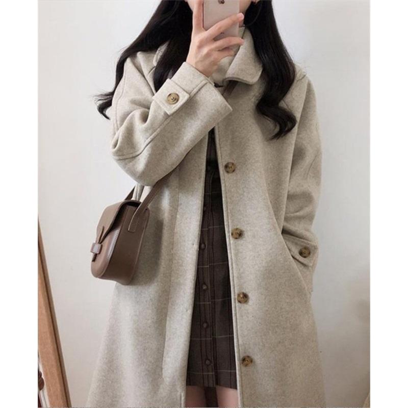 Woolen Coat Women's Retro Black Thick Coat From Spring And Autumn Period